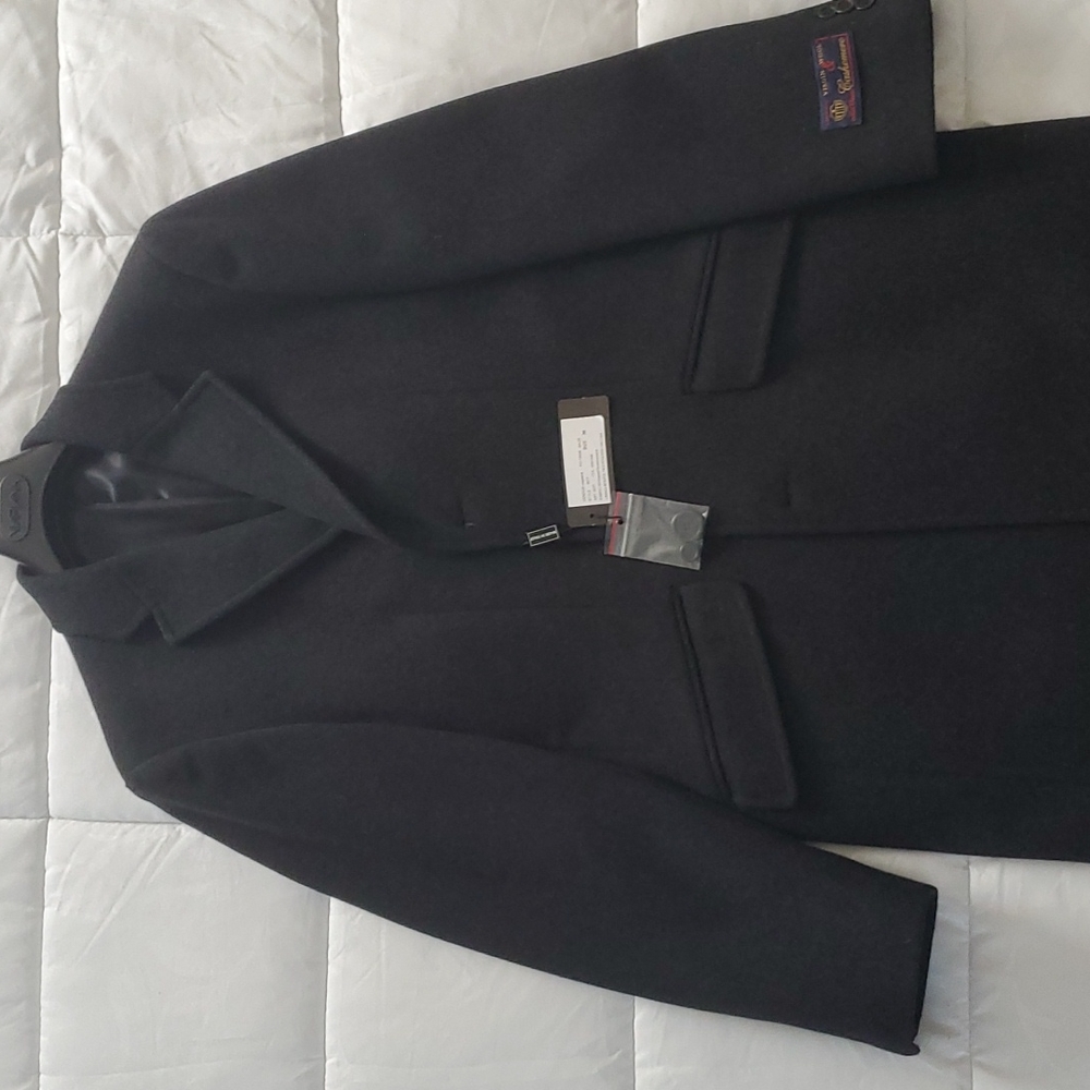 Italian Virgin Wool & Cashmere Viapiana Size 36 Charcoal Overcoat